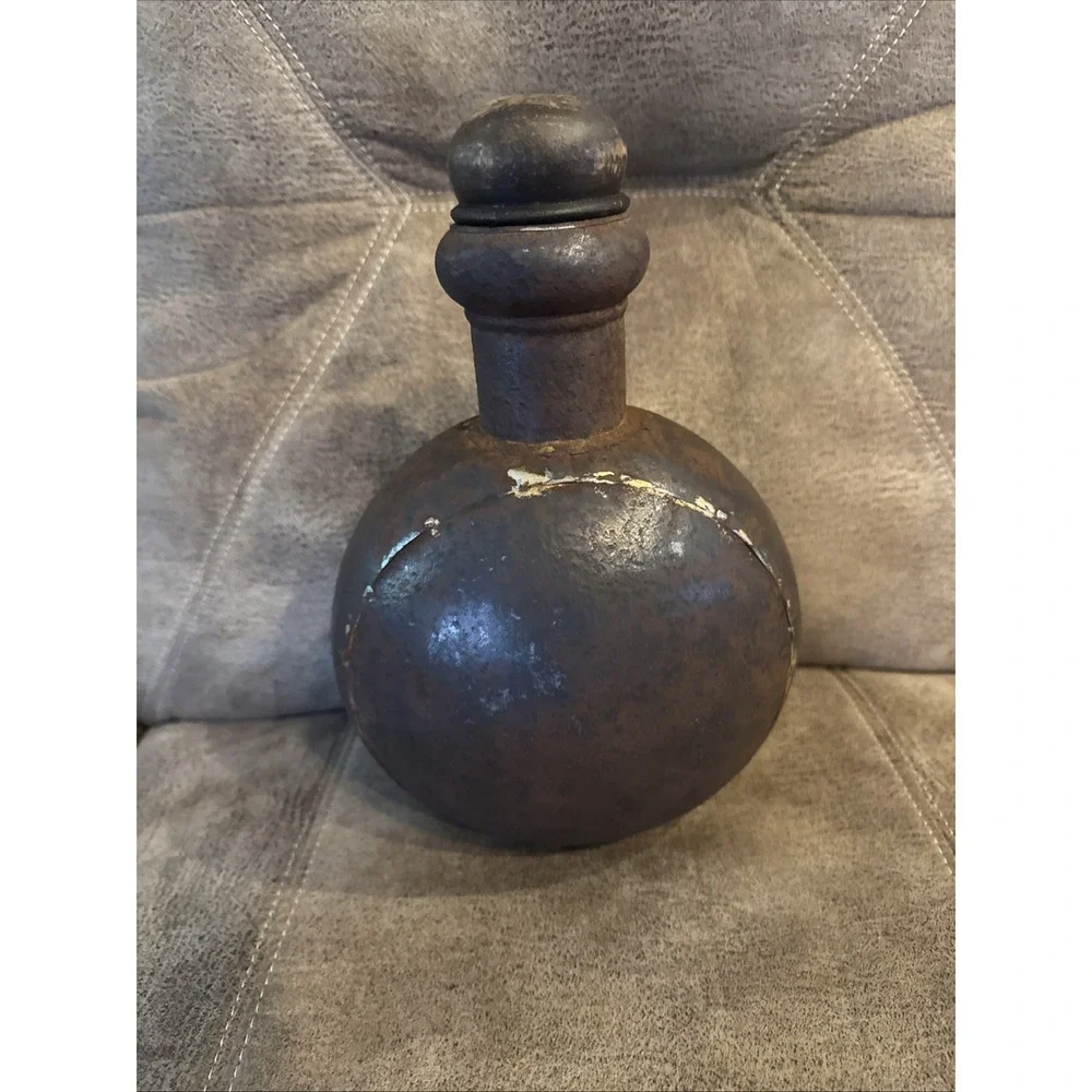 Vintage Metal Indian Hammered Water Jug Vessel With‎ Wooden Lid